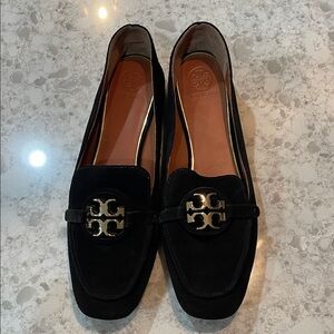 Tory Burch Black Suede Loafers with Gold Logo